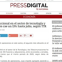 El mercado transaccional en el sector de tecnologa y telecomunicaciones cae un 13% hasta julio, segn TTR